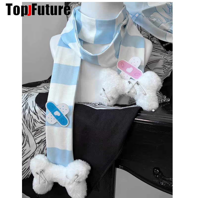 Harajuku gothique Lolita Y2k fille Punk femmes longue écharpe streetwear ange fourrure os foulards