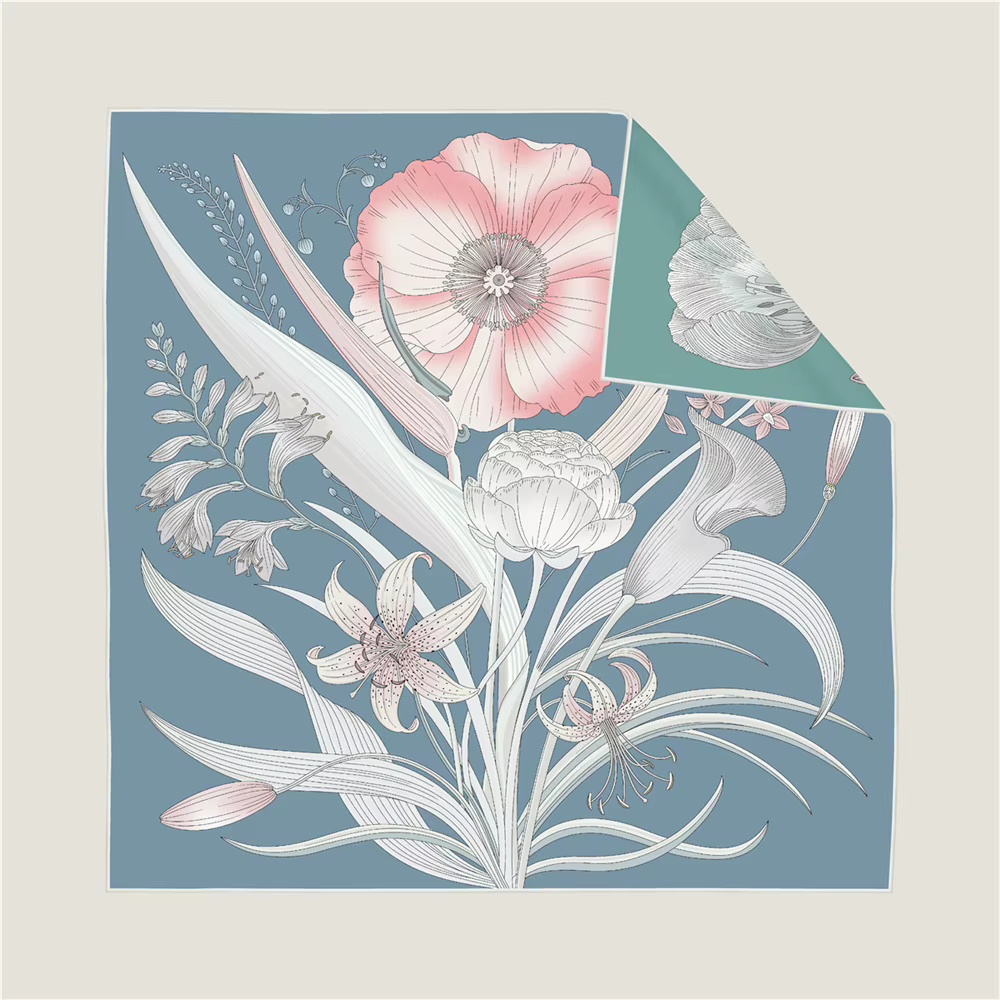 Écharpe en soie à imprimé floral coloré double face pour femmes, élégante et polyvalente, écharpe ca