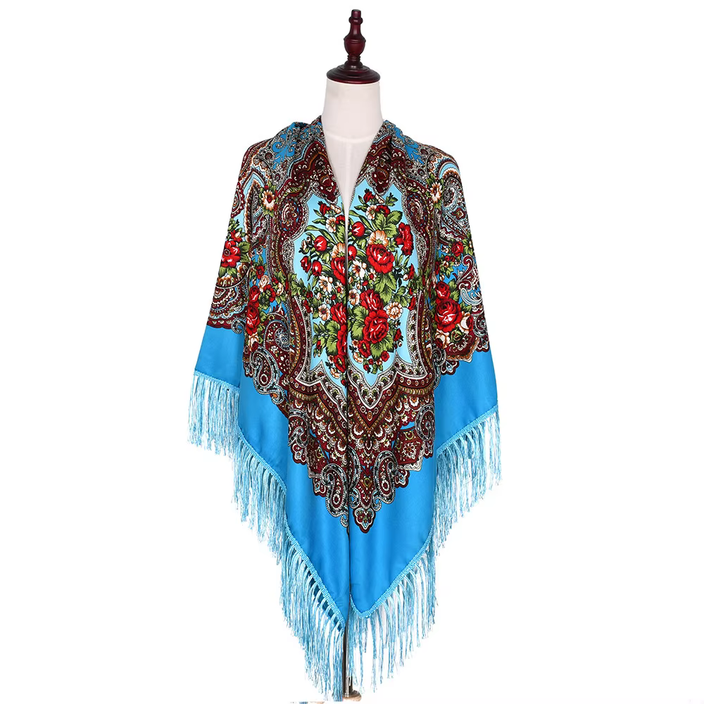 Foulard Russe de Luxe à Imprimé Floral pour Femme, Châle Bandana Carré, 21ème à Franges, Mouchoir, 1