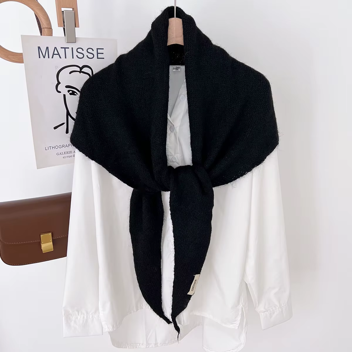 2025 laine hiver écharpe pour femmes chaud triangle tricot foulards Hijab solide dame châle envelopp