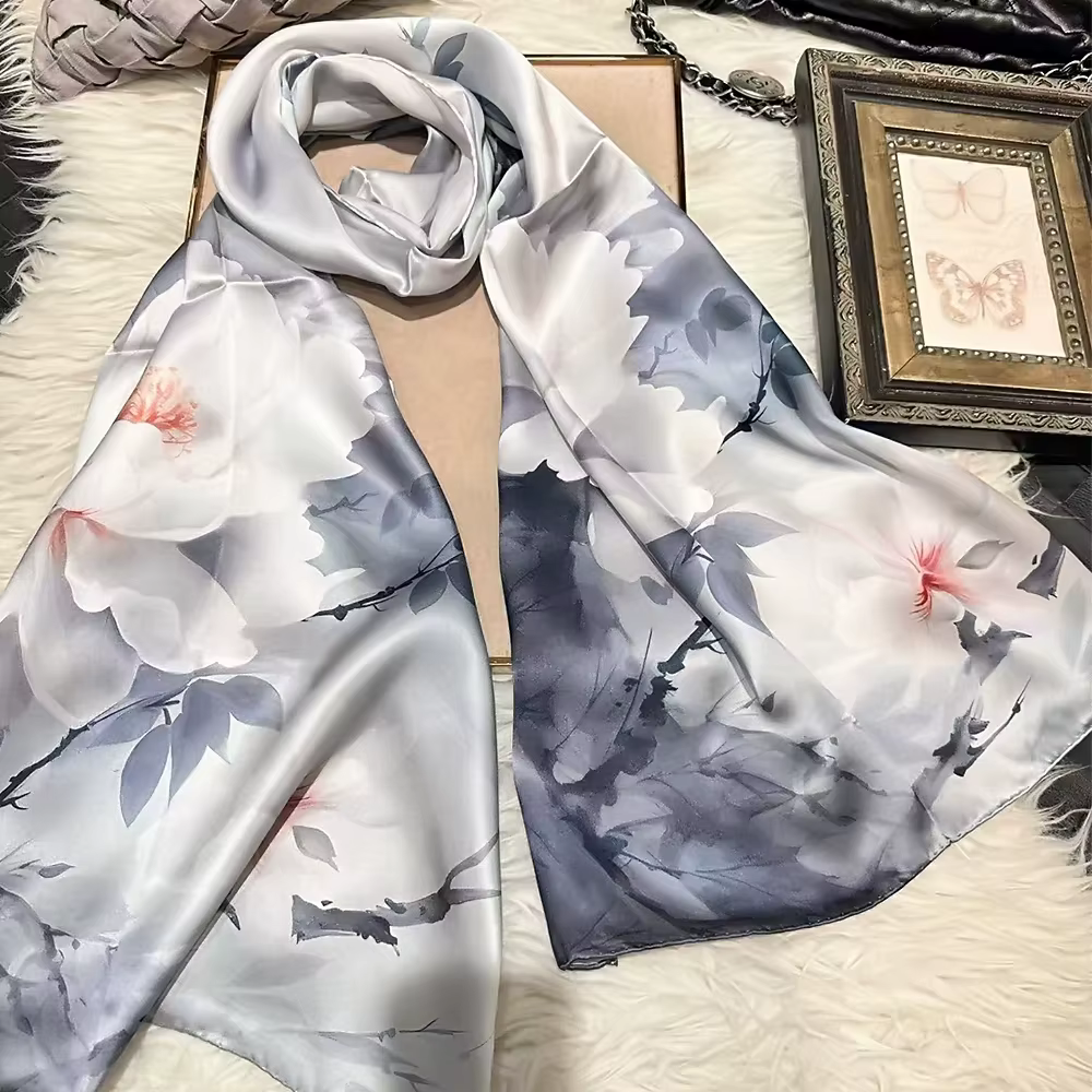 InjHair-Écharpe longue pour femme, châle imprimé, col rond, design floral, cape violette, marque ten