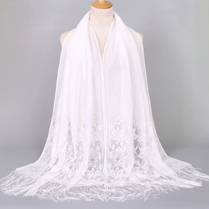 Châle en dentelle évidée pour femmes musulmanes, robes de soirée élégantes, écharpes à pampilles, en