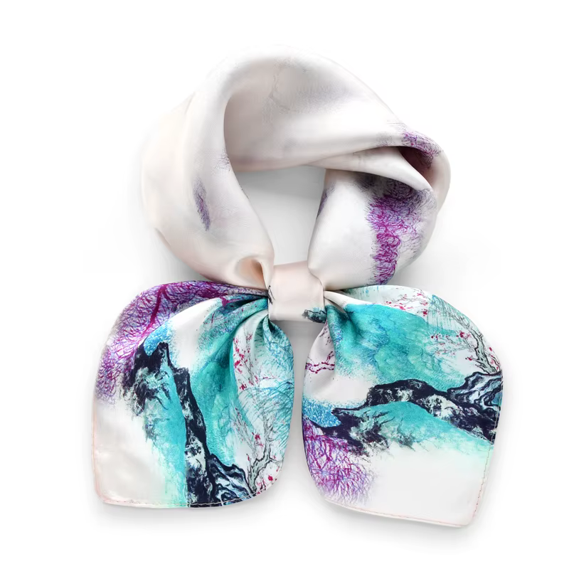 Peinture à l'encre colorée 100% foulards en soie véritable petite écharpe carrée hijab châle cadeau 
