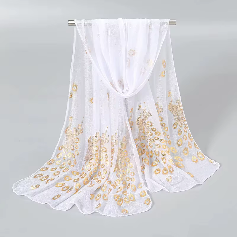 Écharpe bronzante paon 170cm x 60cm, châle élégant et fin et respirant pour femmes, protection solai