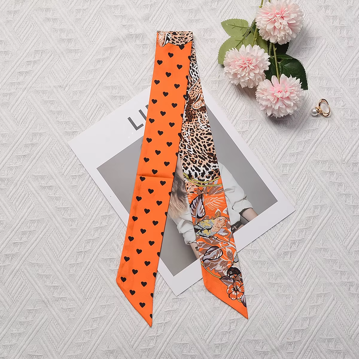 Injplanchers f-Foulard léopard pour femme, foulard cœur, foulards de sac skinny, bandeau de sauna po
