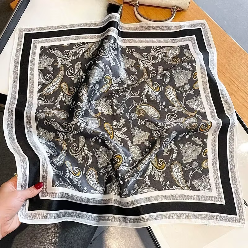 Paisley cheveux foulard femmes luxe 100% véritable soie naturelle cou foulards léger carré Bandana F