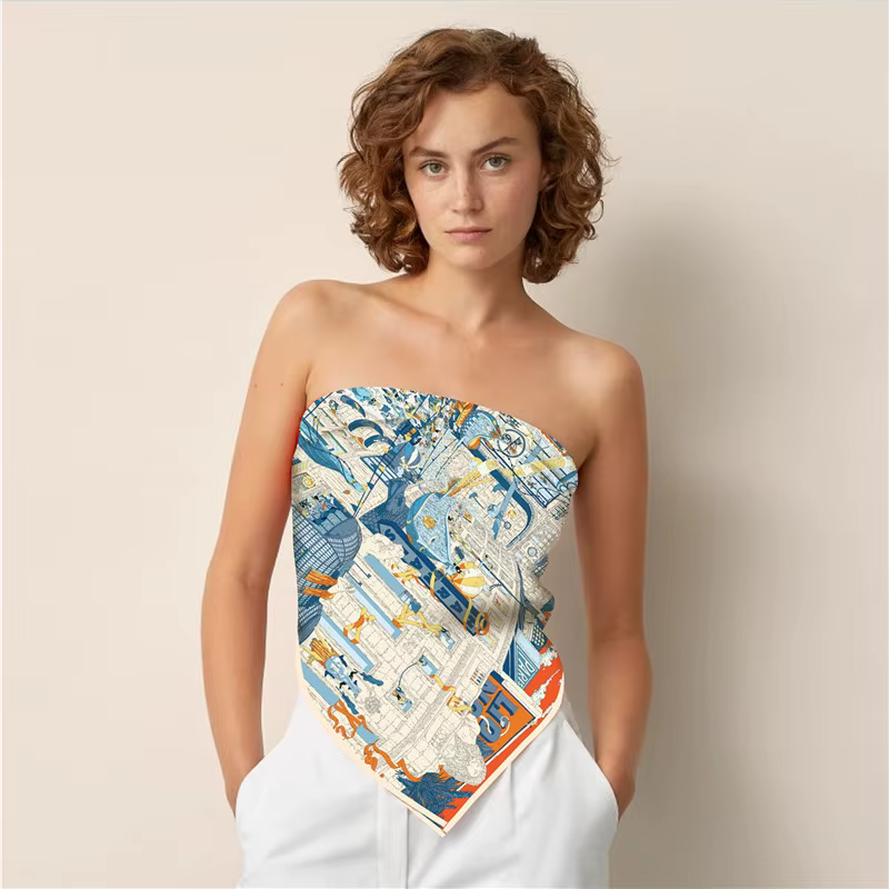 Foulard en soie sergé pour femmes, 90CM, mode décontractée, imprimé ville de Paris, bandeau, châle, 