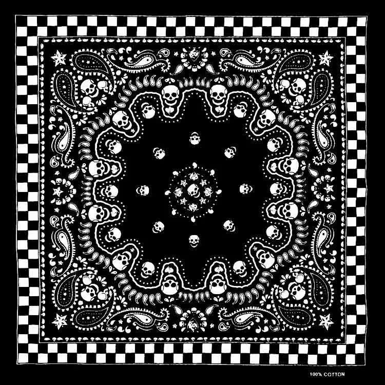 Foulard carré tête de mort pour hommes et femmes, Hijab, Bandana, Hip Hop, Paisley noir, Bande de sa
