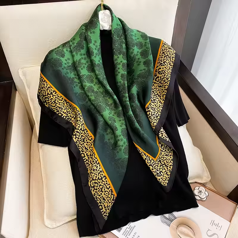 Foulard carré en soie pour femme 90x90cm, grande écharpe de luxe de marque, bandana imprimé, bandeau