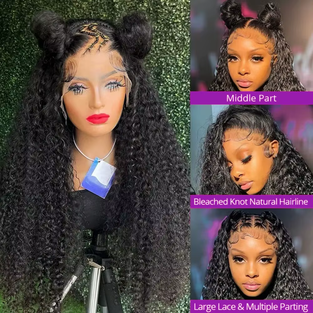 Perruque Deep Wave Brésilienne Remy Naturelle Cheveux Bouclés, 13x4, Transparent HD, Pre-Plucked, po