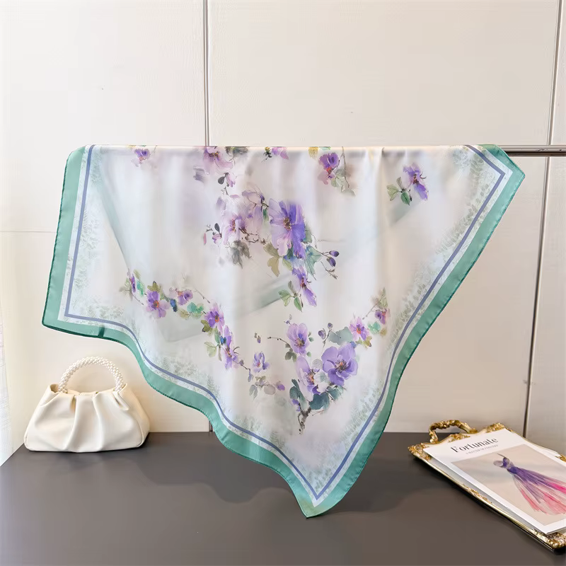 Nouveau Foulard Carré en Soie pour Femme, Imprimé Floral de Luxe, en Satin Doux, Bandeau, Ruban pour