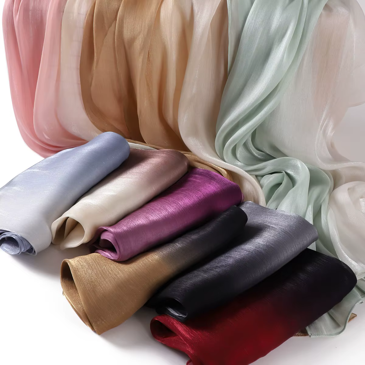 Foulard de luxe en Satin de soie, dégradé de couleur, brillant, lisse, froissé, châle, protection so