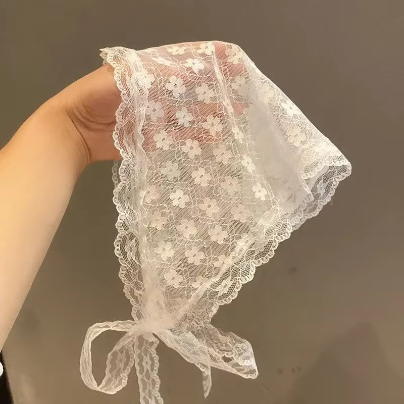 Femmes Style campagnard français dentelle maille Triangle écharpe printemps été Floral cheveux échar