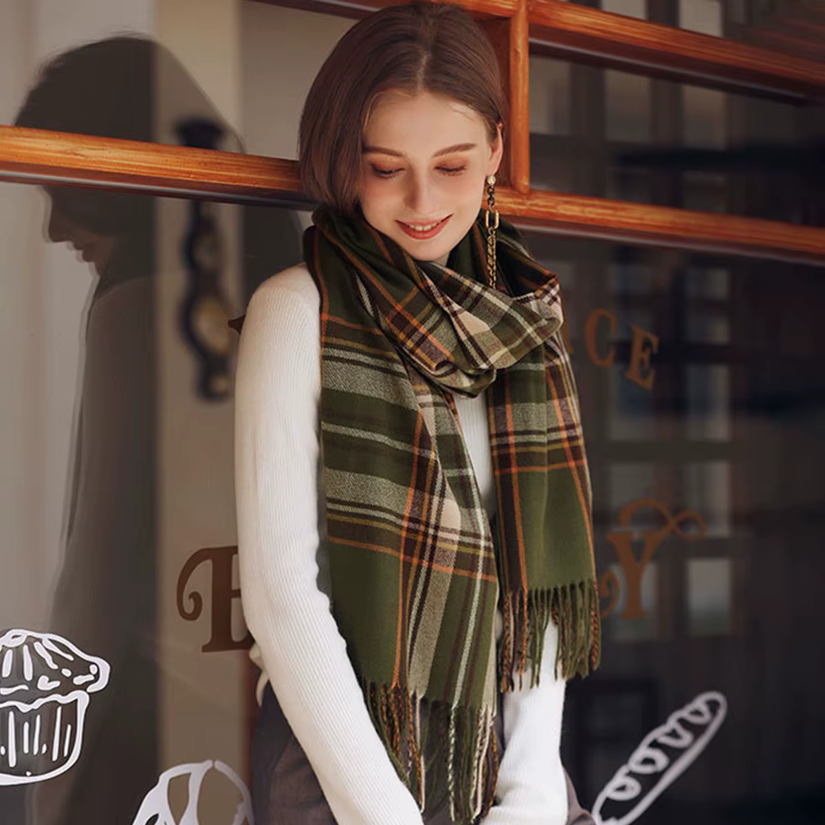 Écharpe chaude à carreaux écossais pour femme, style écossais, douce et longue, pour la Saint-Valent