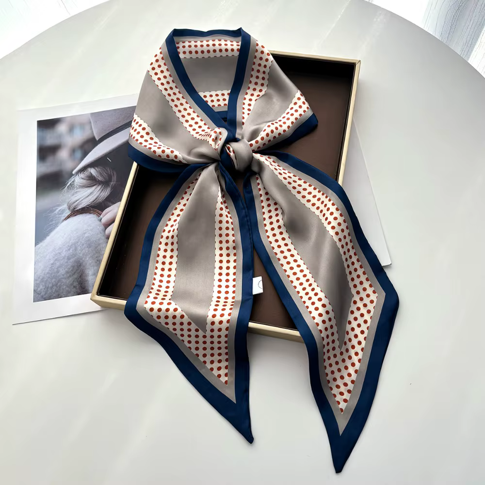 Écharpe longue imprimée pour femme, effet soie, foulard, bandeau, ruban, accessoire de mode féminin