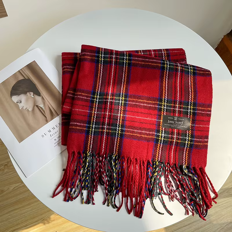 Écharpe à pampilles Tartan rouge, élégante, Vintage, décoration, écharpe de cou, automne hiver, rési