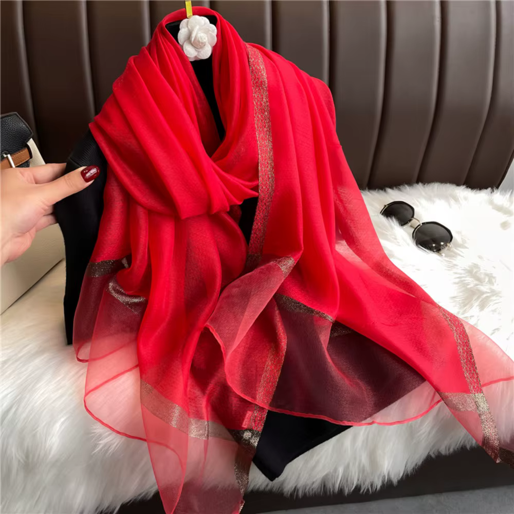 Nouveau grand foulard de luxe en soie Organza élégant couleur unie longues foulards 180*70 cm châles