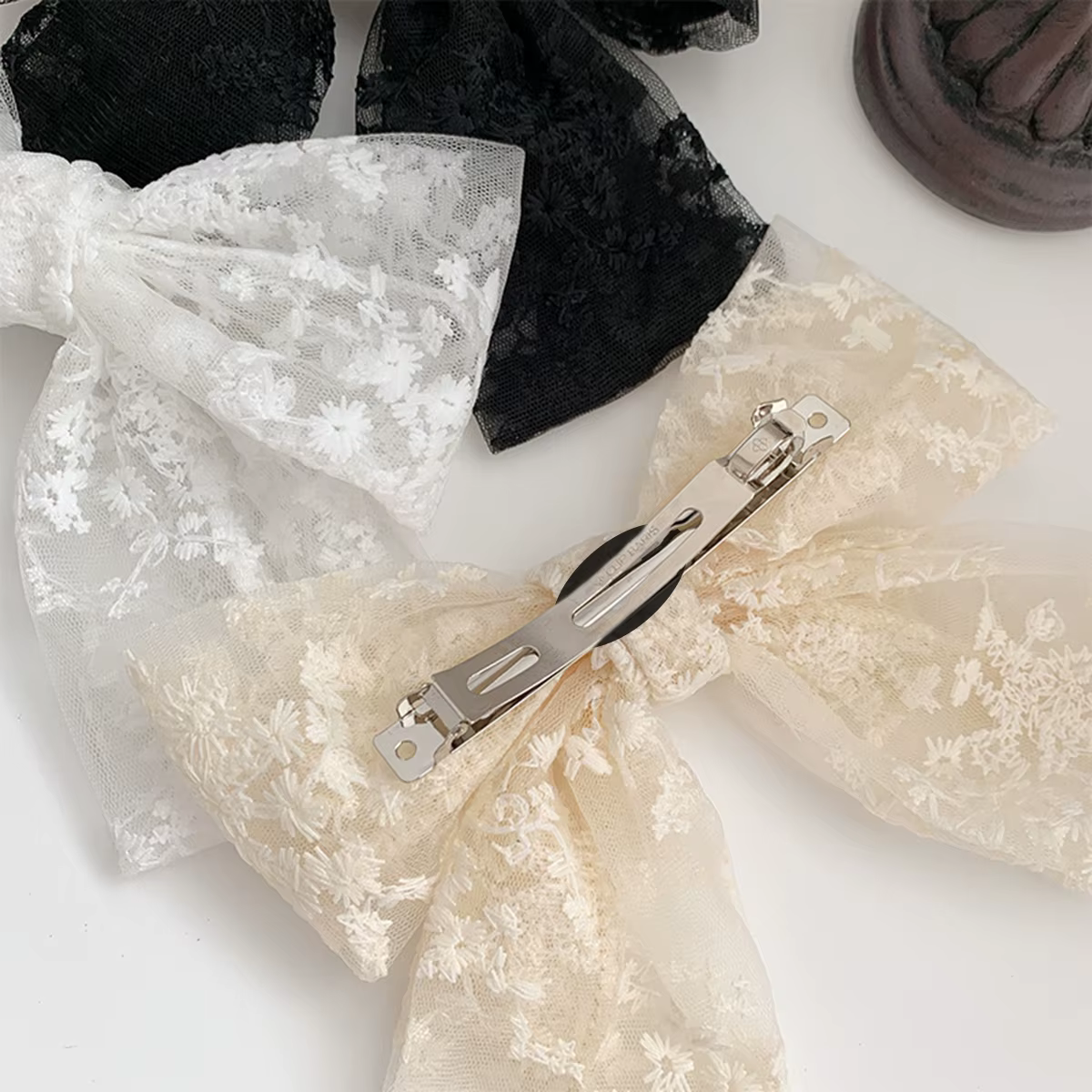 Pince à cheveux avec nœud en dentelle, brodée douce et élégante, pince à ressort en ruban, pince à c