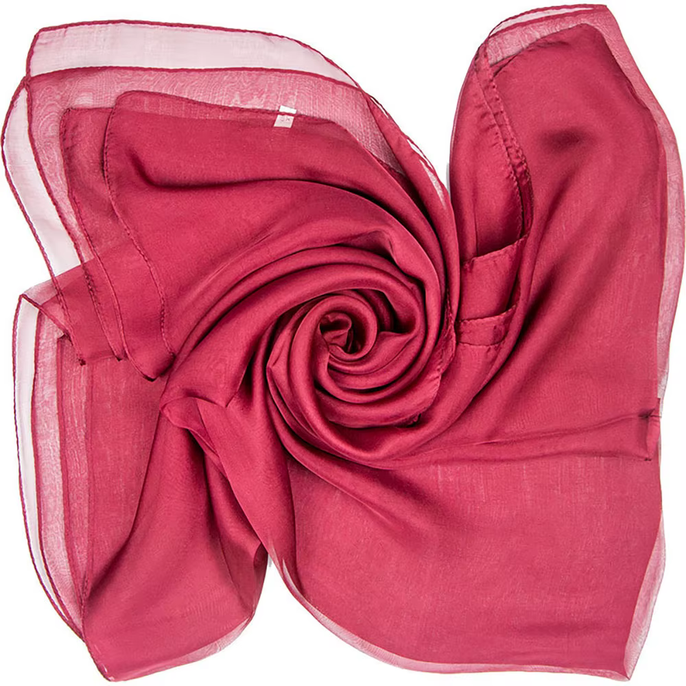 Grand foulard en soie 100% naturelle, 175 cm de long, châle en mousseline de luxe, couleur bordeaux 