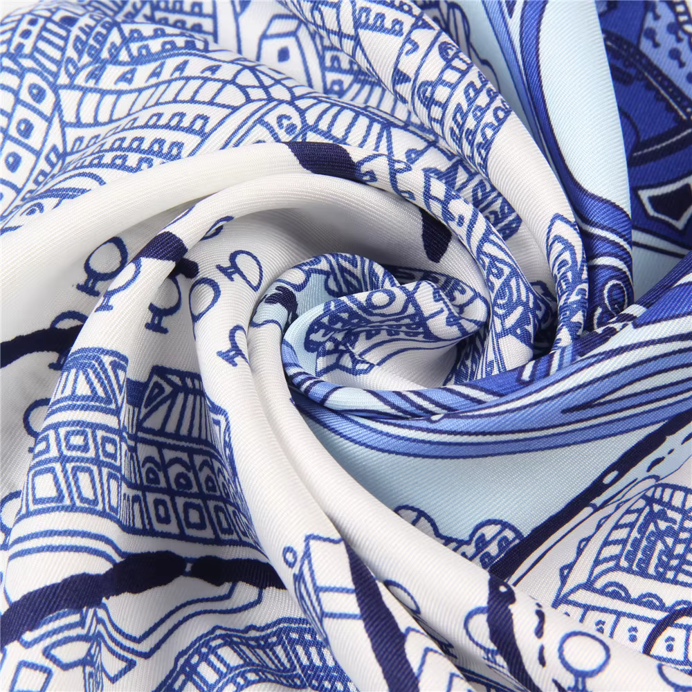 Foulard en soie de 90 cm pour femme, imprimé, carré, de marque, hijab, foulard à bords roulés à la m