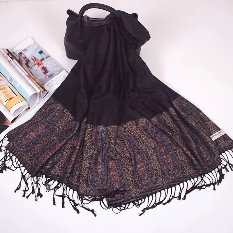 Paisley Jacquard femmes écharpe Bohe Style imprimé fleuri Pashmina ethnique frangé voyage foulards c