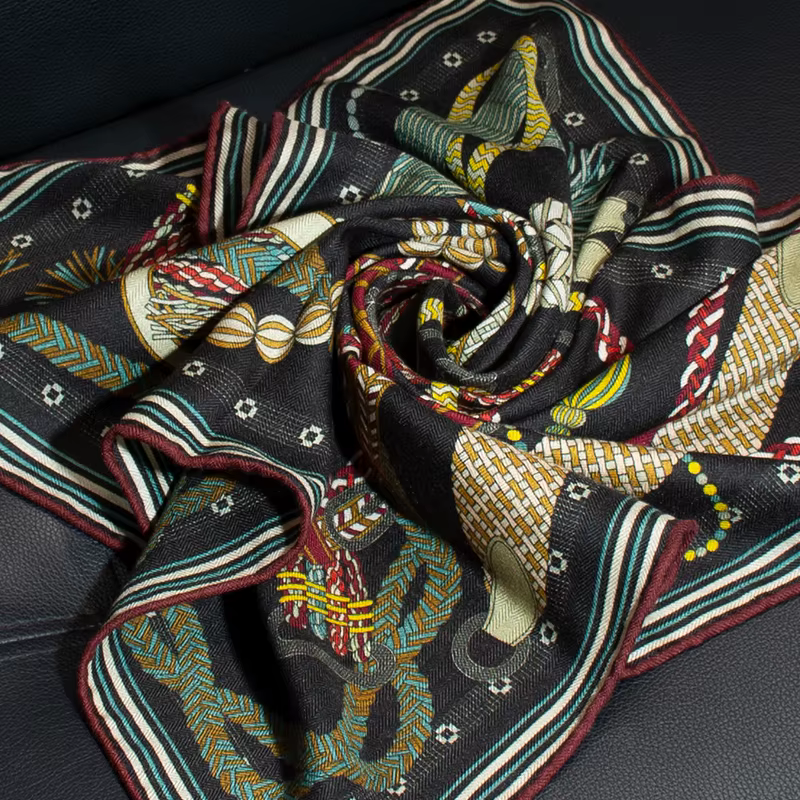 Bandana carré tendance pour femme 65*65cm en soie et laine, imprimé floral vintage, double face, éch