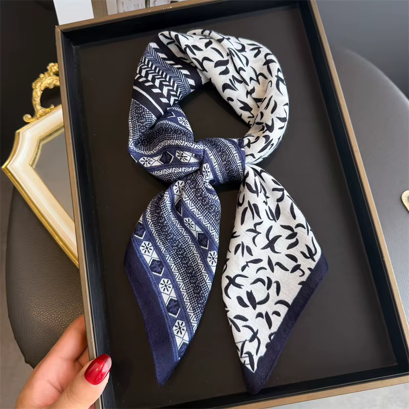 Écharpe de cou en coton et lin imprimé noix de cajou pour femmes, Foulard carré pour cheveux, bandea