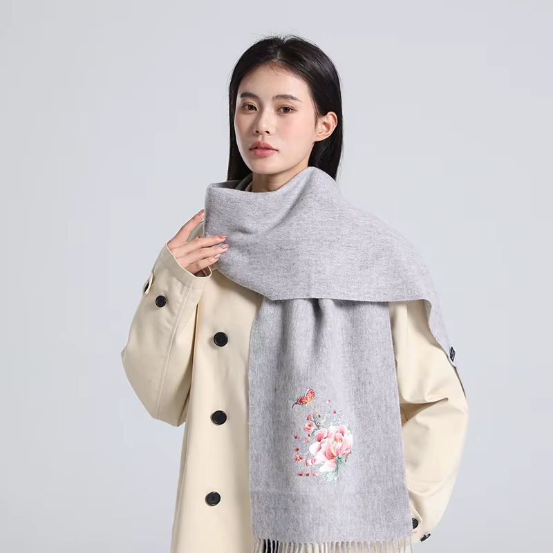Écharpe brodée 100 laine, couleur unie, châle populaire, vente en gros, écharpe polyvalente d'automn