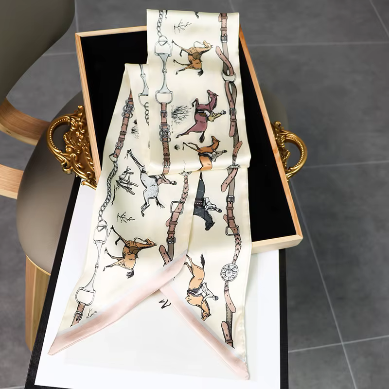 Foulard élégant imprimé cheval, ruban graphique pour femmes, doux et confortable, Imitation soie, fo