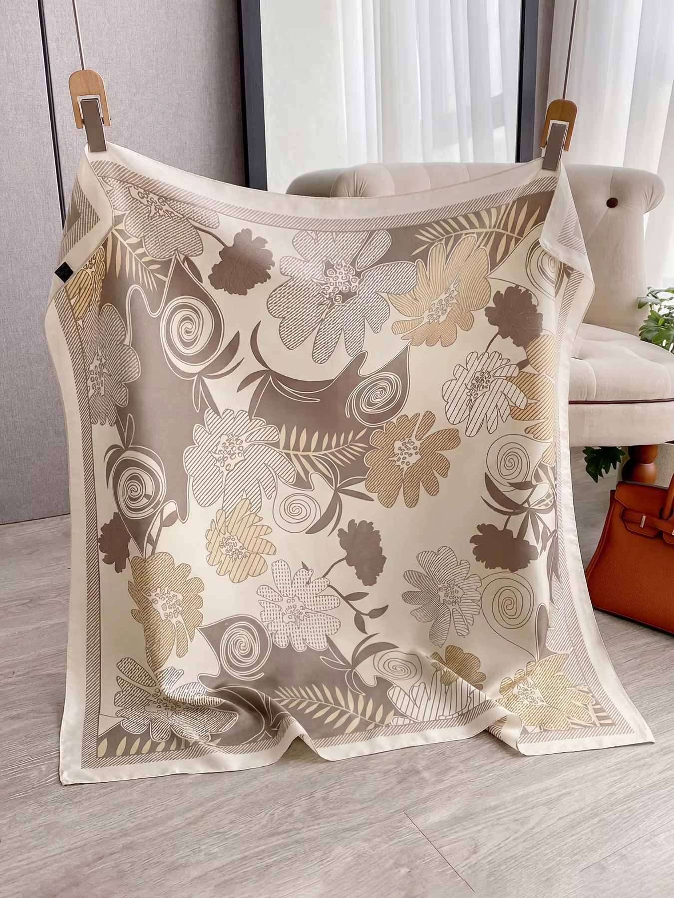 Foulard carré de luxe de marque, châle imprimé en twill de soie 90 cm, hijab pour femme, bandeau, ba