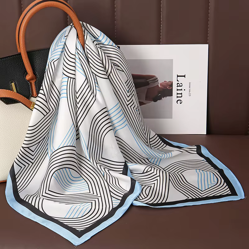 Foulard carré en Satin de soie imprimé de luxe pour femmes, châle Hijab, ruban pour cheveux, bandeau