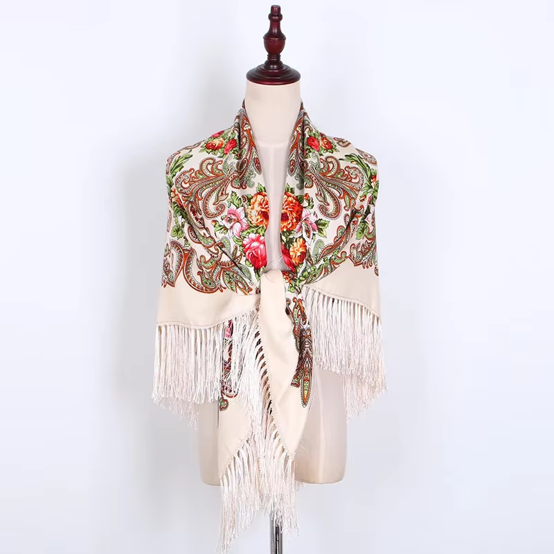Foulard bohème imprimé Floral, châle à franges, foulard russe Babushka pour femmes musulmanes nation