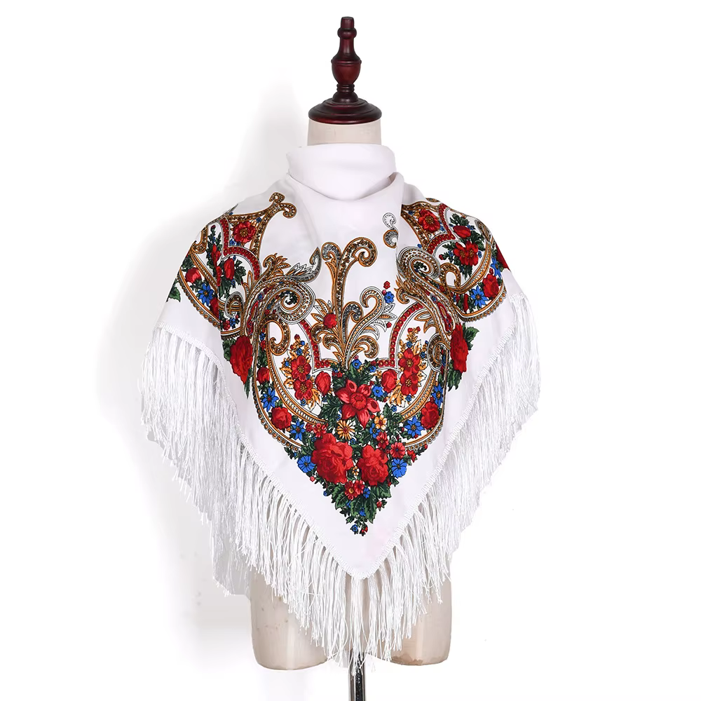 Foulard carré russe pour femmes, châles traditionnels ukrainiens, Bandana de luxe à franges imprimé 