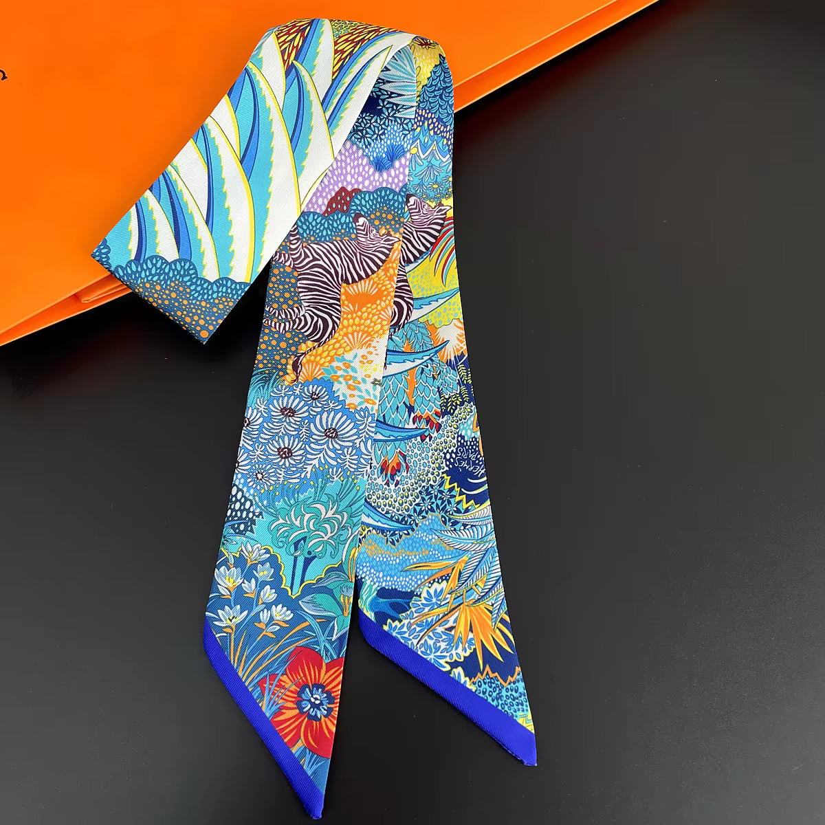 Foulard en soie de luxe pour femmes, Design de marque zèbre à fleurs, bandeau pour cheveux, à la mod