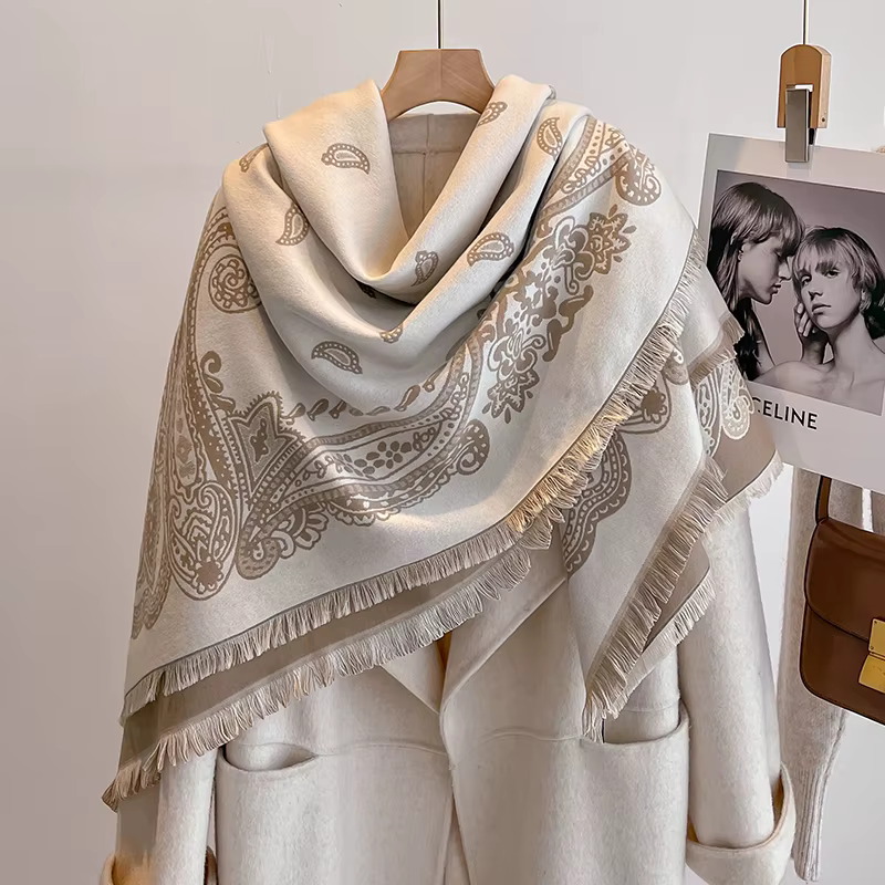 Nouvelle mode femme Faux cachemire hiver Pashmina Vintage imprimé glands épais chaud double face éch