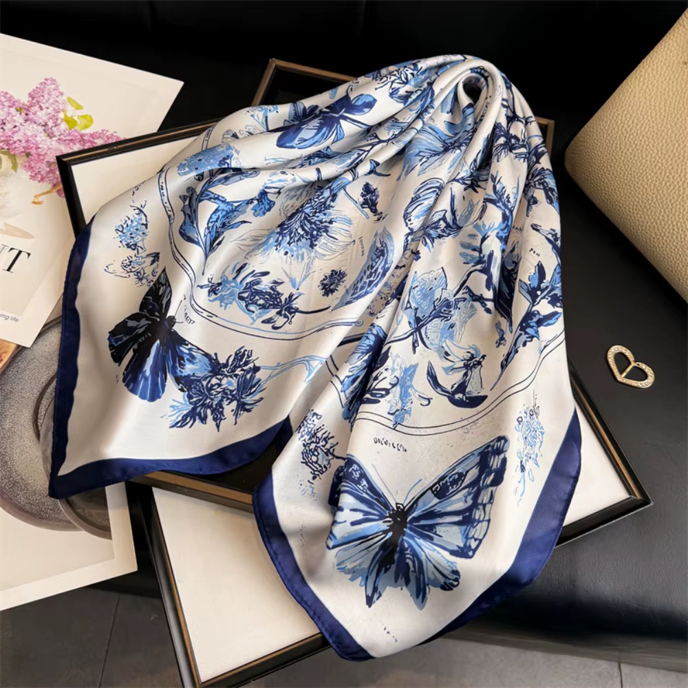 Nouveau Foulard Carré Imprimé Effet Soie pour Femme, Bandeau Cheveux, Écharpe Printemps, Châle et Ét