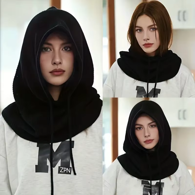 Écharpe à capuche tricotée pour femmes automne et hiver épaisse et chaude avec oreillettes