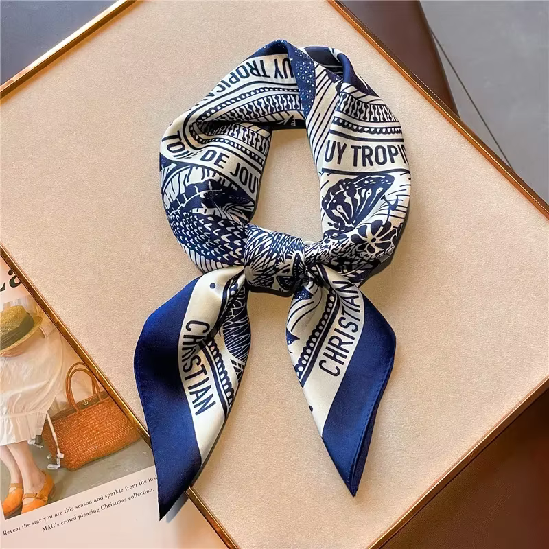Foulard en Satin doux pour femmes, foulard carré imprimé à la mode, accessoires professionnels de 70