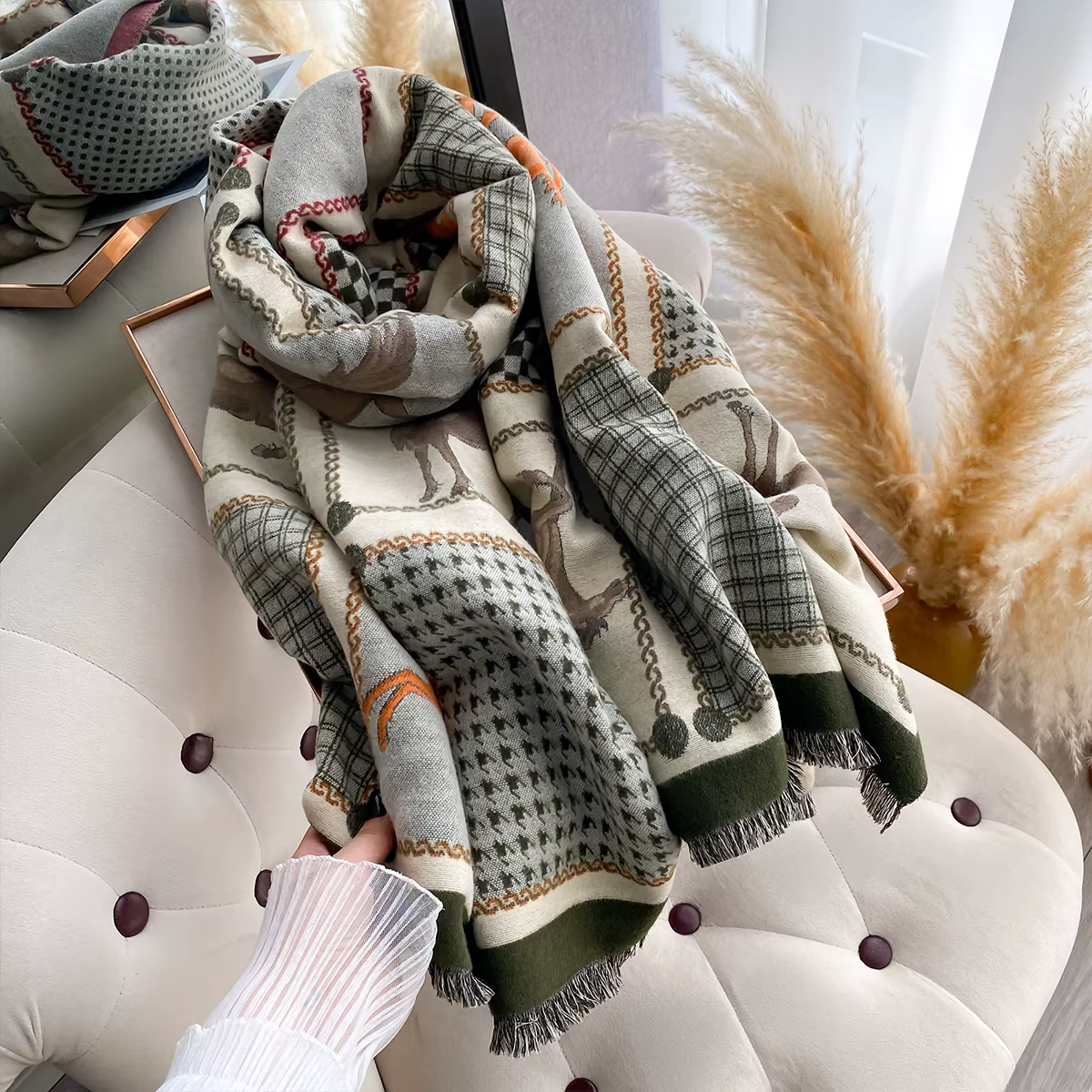 Nouvelle marque de luxe écharpe Jacquard double face cachemire doux chaud frange Pashmina le cheval 