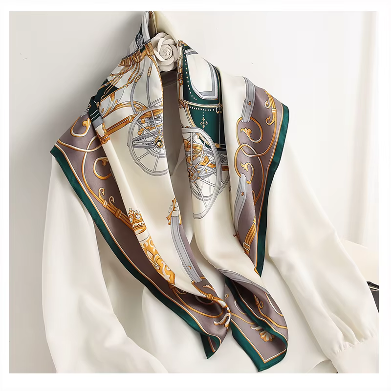 90*90 cm femmes carré Foulard en soie marque de luxe grand châle Foulard imprimé bandeau femme Foula