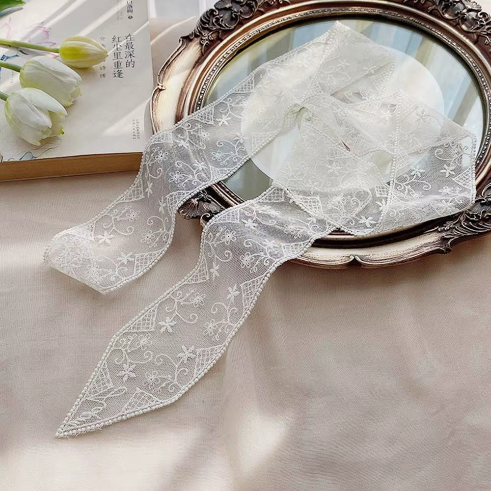 Écharpe en dentelle douce à la mode, ruban de cheveux Floral élégant, accessoires de cheveux doux fé