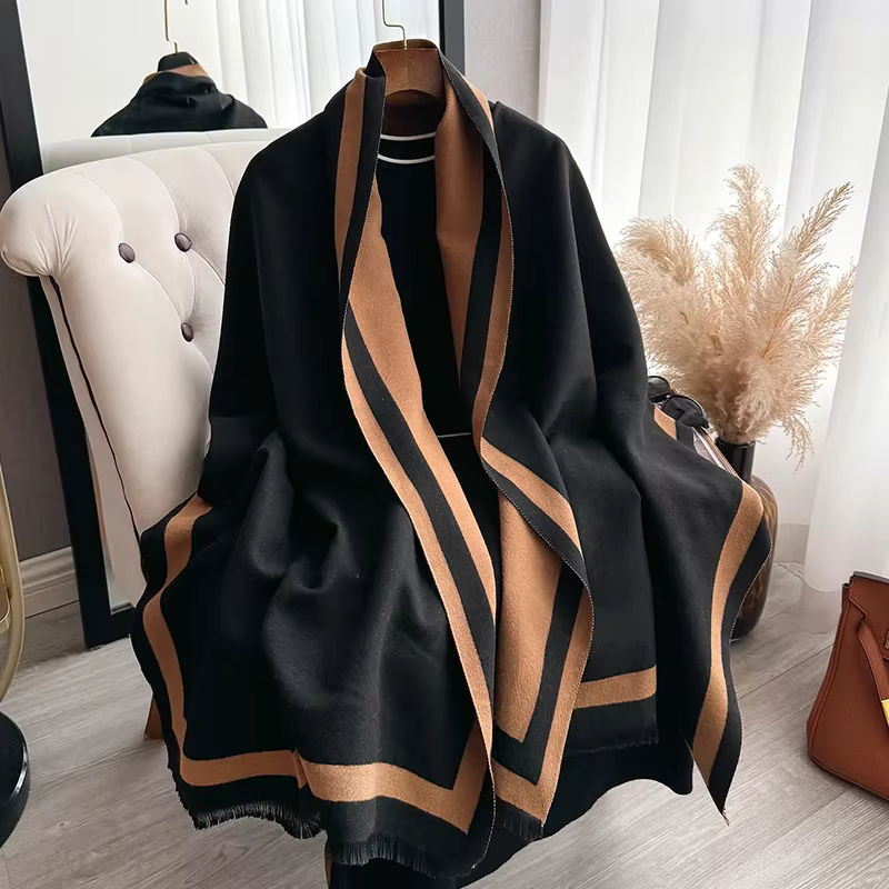 Écharpe chaude en cachemire de luxe pour femmes, couleur unie, châle et enveloppes à la mode, couver