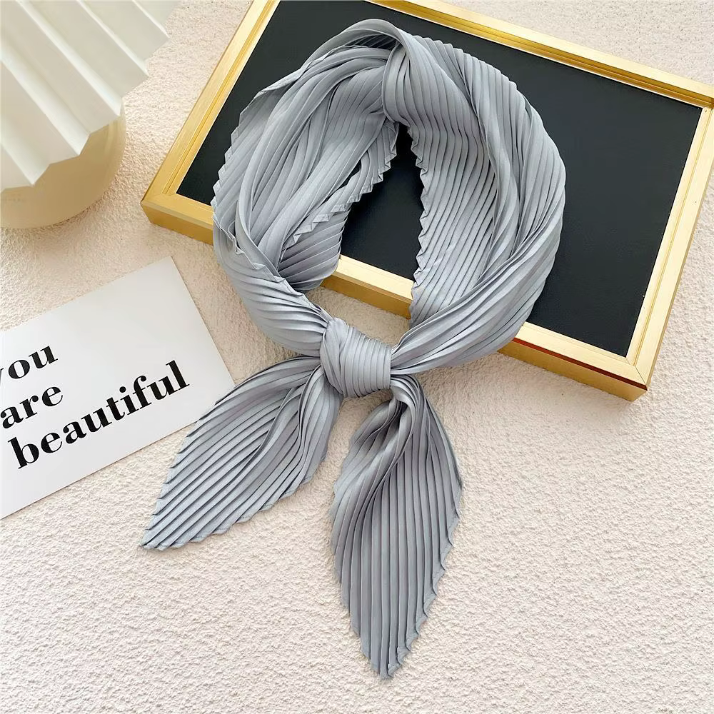 Foulard carré en soie plissé pour femmes, Foulard de couleur unie, Foulard décoratif, bandeau pour c