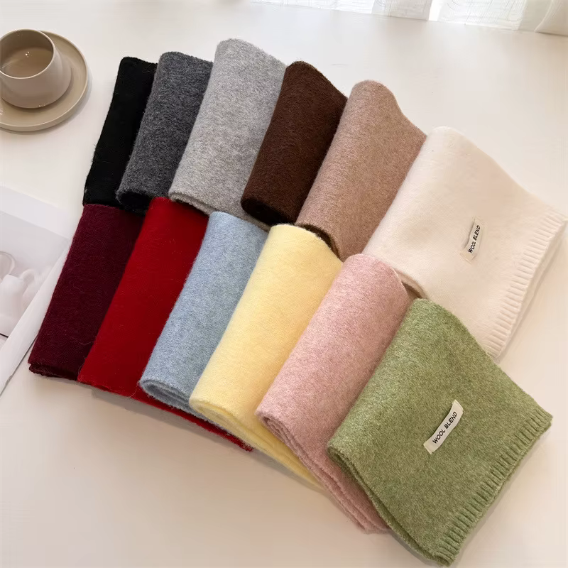 Styles coréens de luxe couleur unie hiver chaud tricoté écharpe femmes châles simples dame doux enve