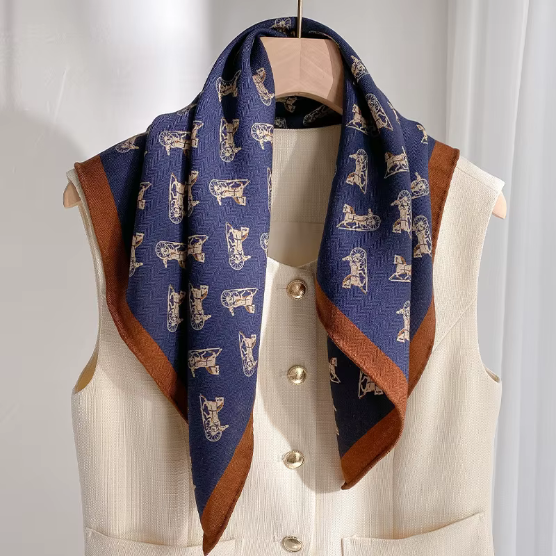 USPOP Écharpe en laine de soie à chevrons pour femme 65 × 65 cm – Légère, chaude, multifonctionnelle