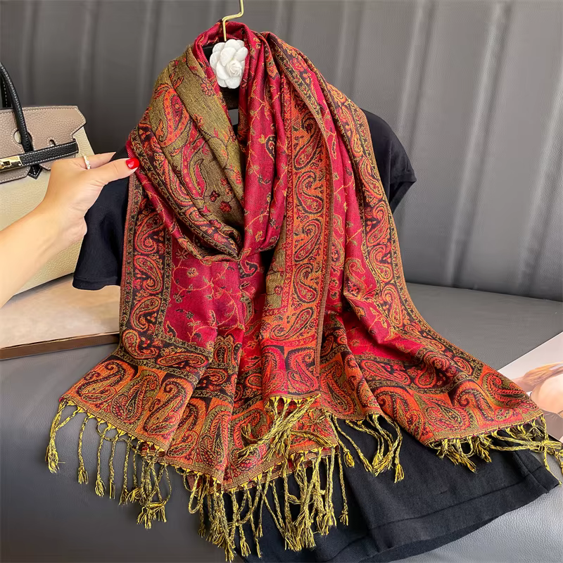 Châle Pashmina en Cachemire pour Femme, Marque de Luxe, Foulards Ronds et Chauds, Design Imprimé, Éc
