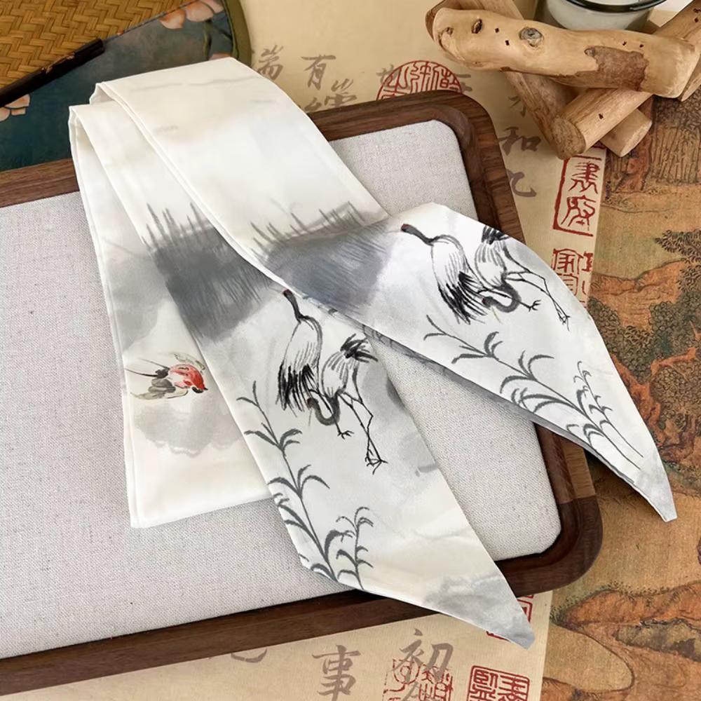 Élégant longue peinture à l'encre foulard en soie Style minimaliste ruban ancien bandeau de cheveux 