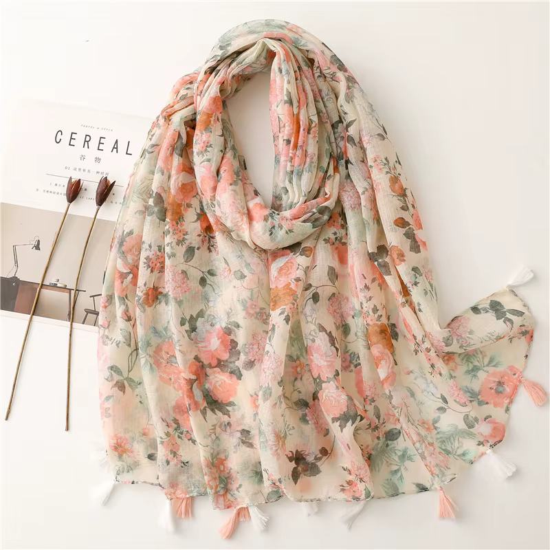Châle en Viscose avec pompon Floral abstrait Paisley pour femme, écharpe enveloppante de haute quali
