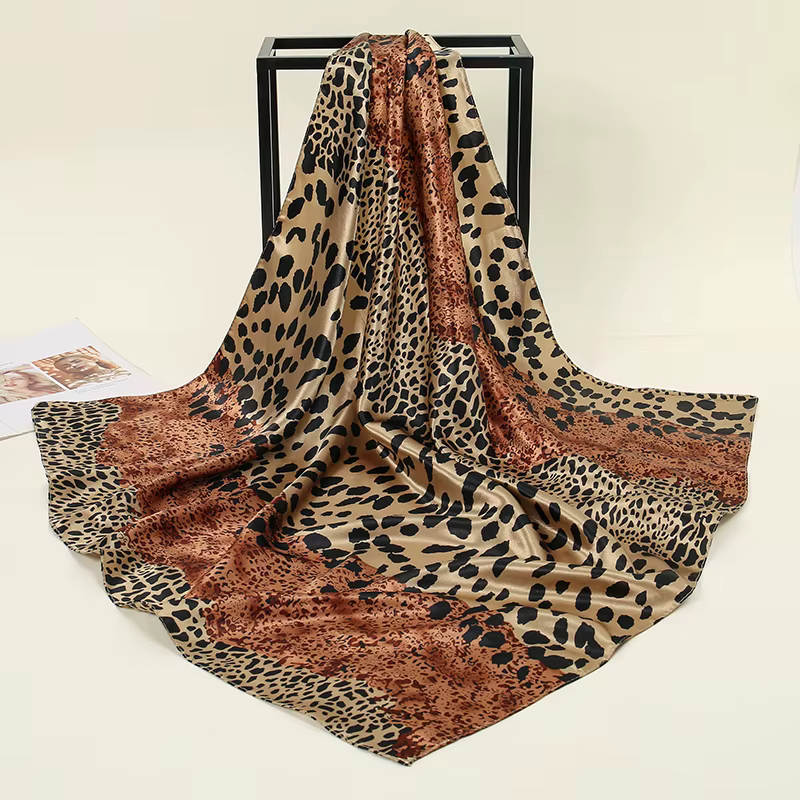 Foulard carré en soie pour femmes, bandeau doux, Vintage, Hijab, imprimé floral, Pashmina, Bandana, 