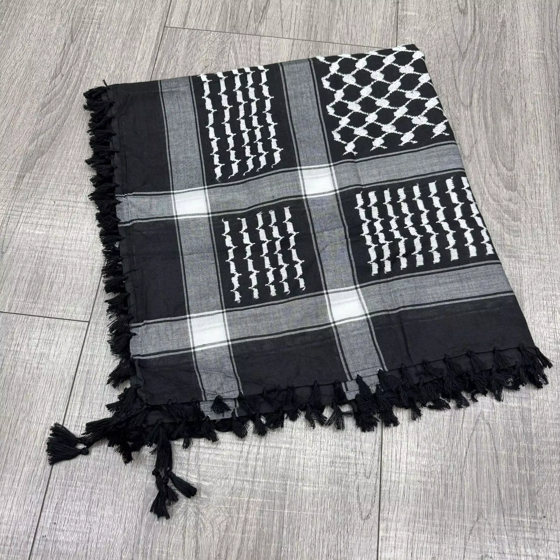 125*125 cm noir blanc adulte arabe Keffiyeh foulard multi-usage moyen-orient Wrap châle Jacquard mot